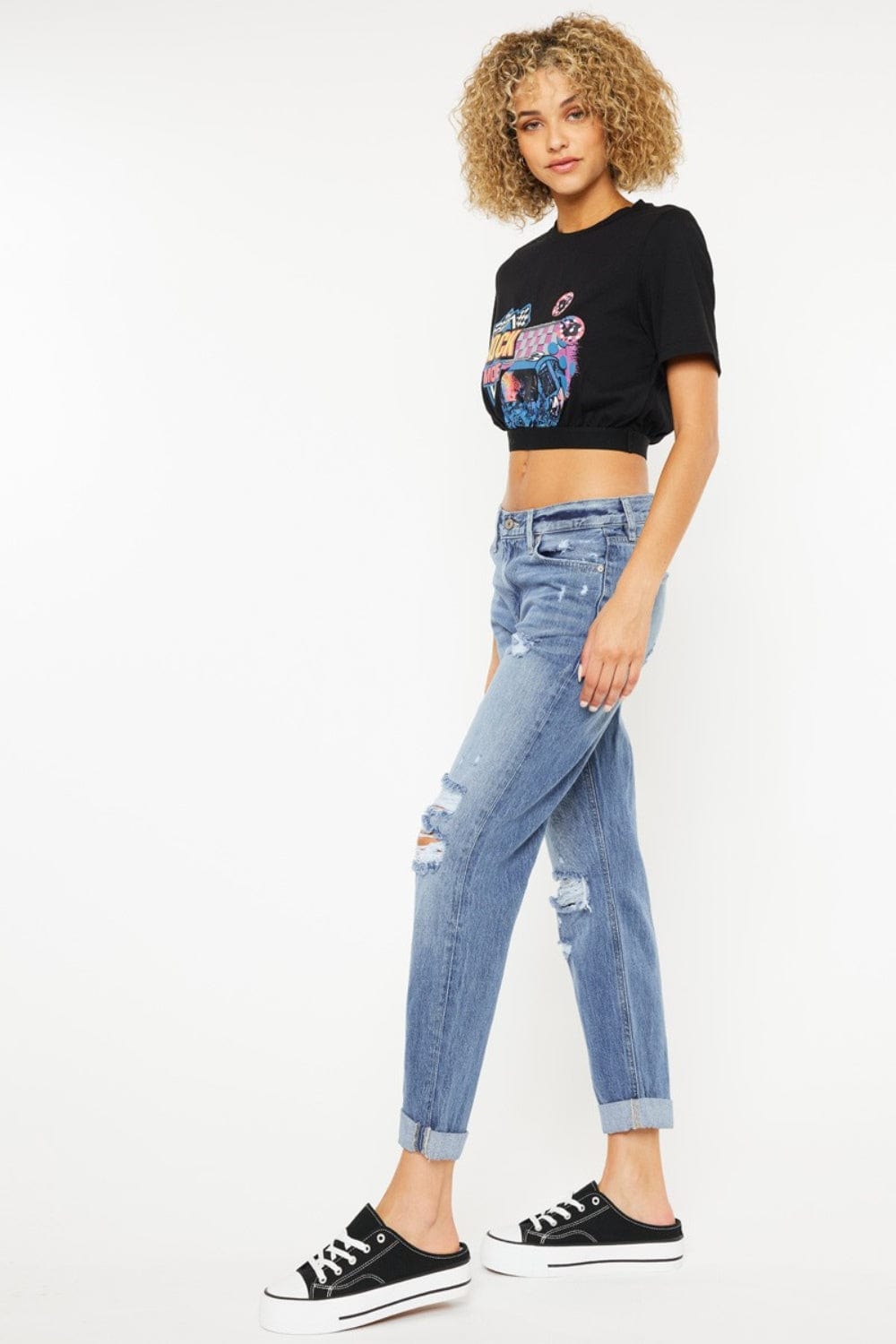 White Smoke Kancan Mid Rise Distressed Straight Jeans