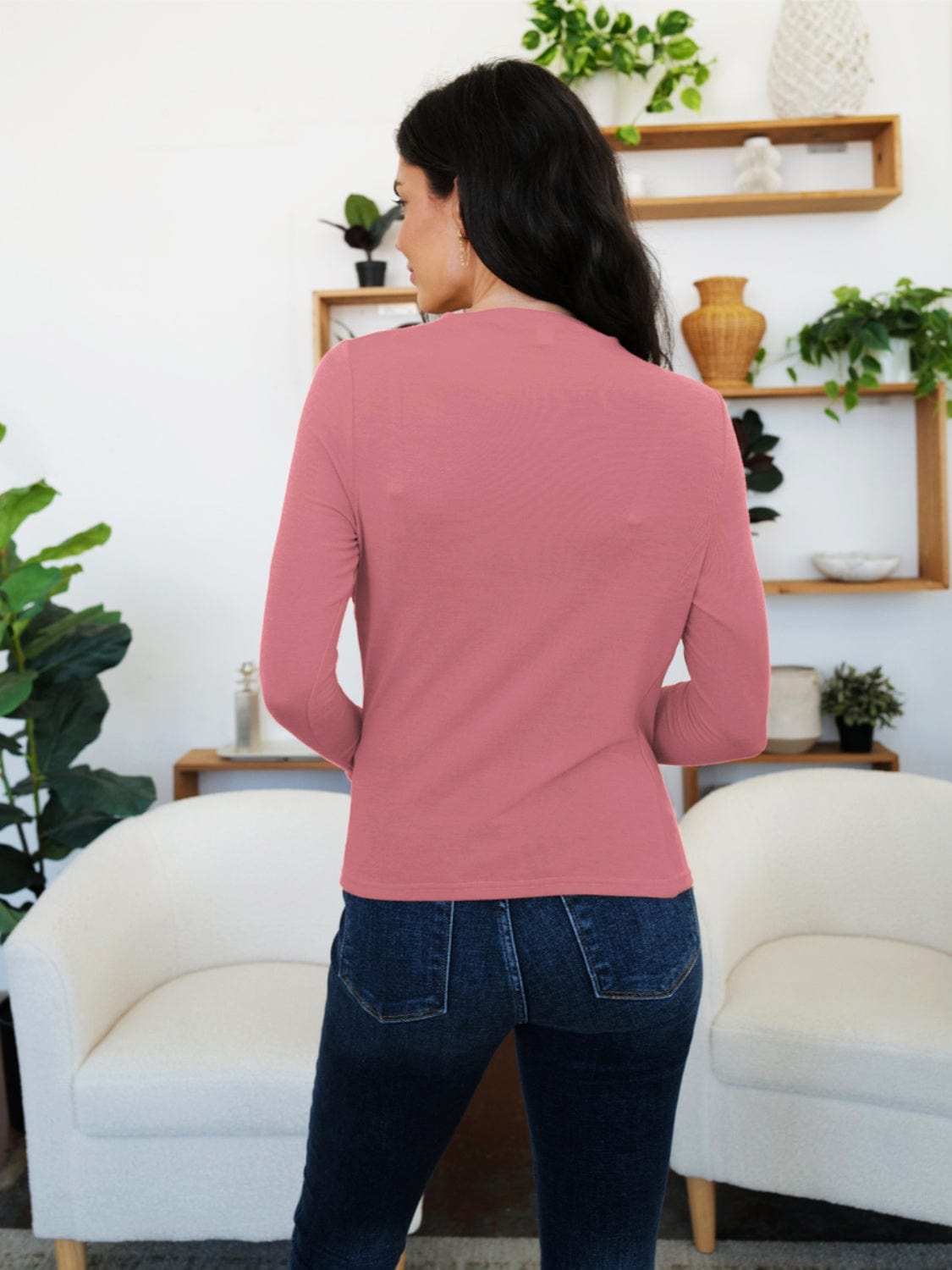 Gray Ruched Mock Neck Long Sleeve T-Shirt