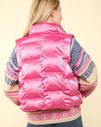 VERY J Shiny Metallic Zip Up Puffer Vest