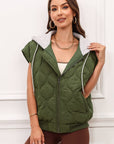 Drawstring Zip Up Hooded Vest Coat