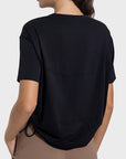 Dark Slate Gray Drawstring Round Neck Short Sleeve Active T-Shirt