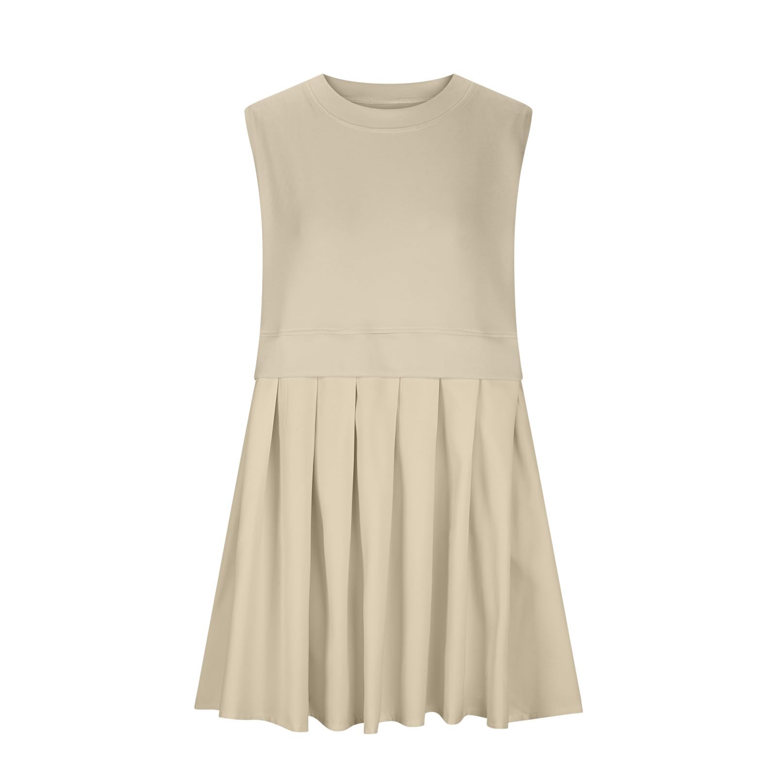 Gray Pleated Round Neck Sleeveless Mini Dress