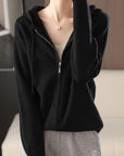 Drawstring Zip Up Long Sleeve Hooded Sweater