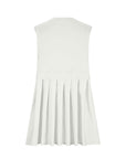 Beige Pleated Round Neck Sleeveless Mini Dress