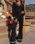 Perfee V-Neck Long Sleeve Top and Pants Set