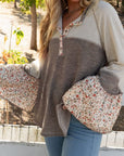 Floral Half Button Long Sleeve T-Shirt