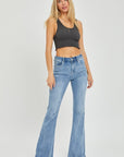 Light Gray Risen Full Size High Rise Frayed Hem Flare Jeans