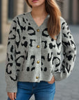 Leopard V-Neck Button Up Cardigan