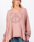 SAGE + FIG Peace Sign Mineral Wash Terry Top