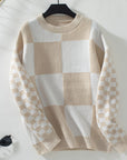 Color Block Round Neck Long Sleeve Sweater