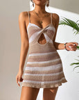 Tan Cutout Striped Spaghetti Strap Cover Up Dress