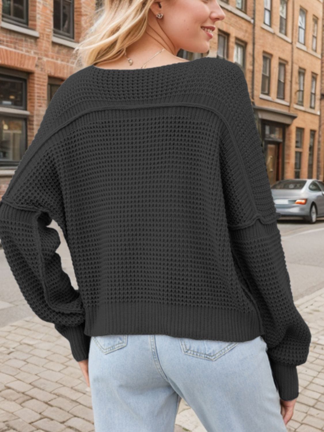 Dark Gray V-Neck Long Sleeve Sweater