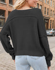 Dark Gray V-Neck Long Sleeve Sweater