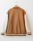 Contrast Baseball Collar Snap Down Long Sleeve Jacket