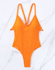 Dark Orange Backless Spaghetti Strap One-Piece Swimwear Sentient Beauty Fashions Apaparel & Accessories