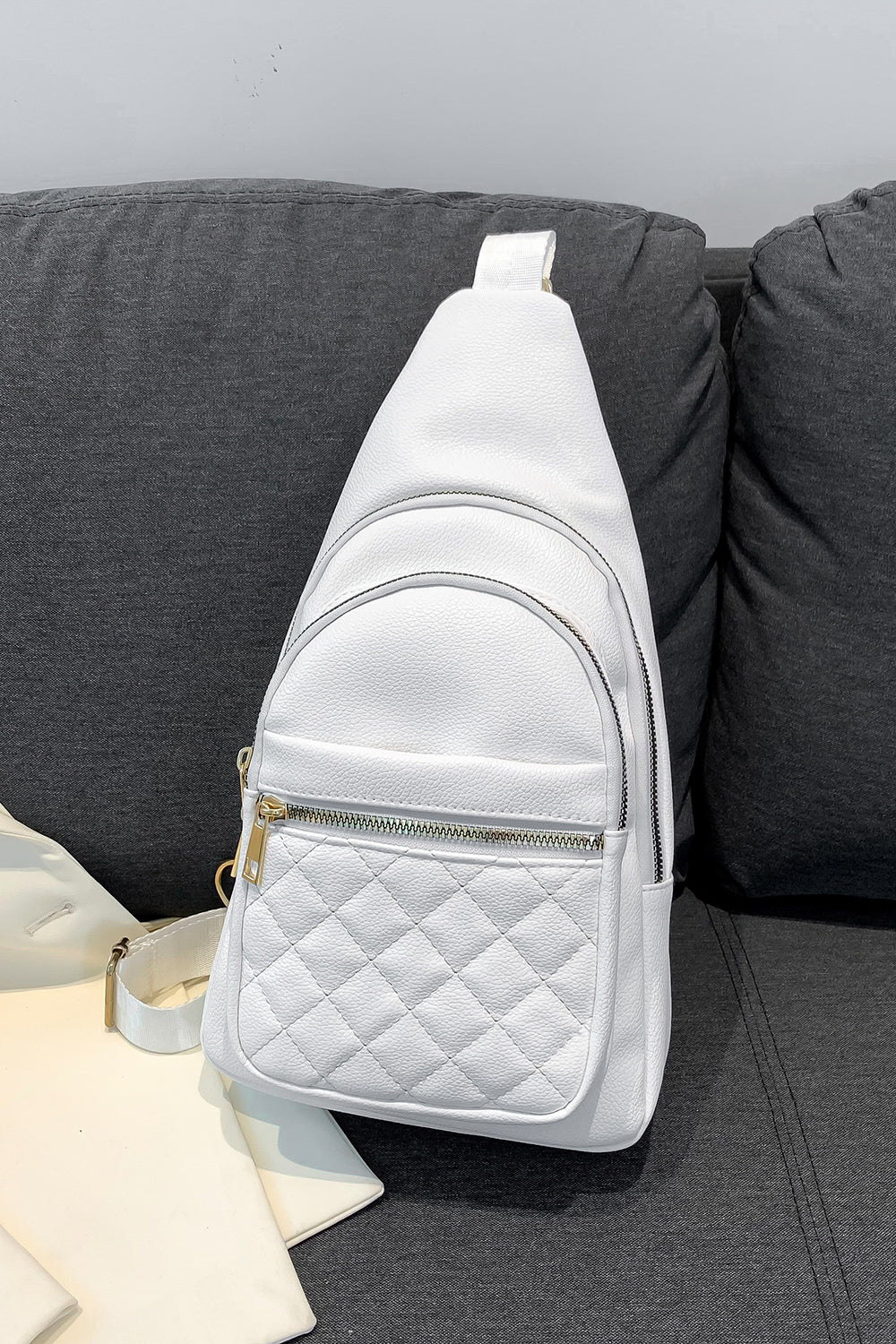 Light Gray PU Leather Sling Bag Sentient Beauty Fashions Bag