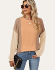 Double Take Texture Contrast Round Neck Long Sleeve T-Shirt