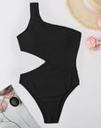 Light Gray Cutout One Shoulder One-Piece Swimwear Sentient Beauty Fashions Apparel & Accessories
