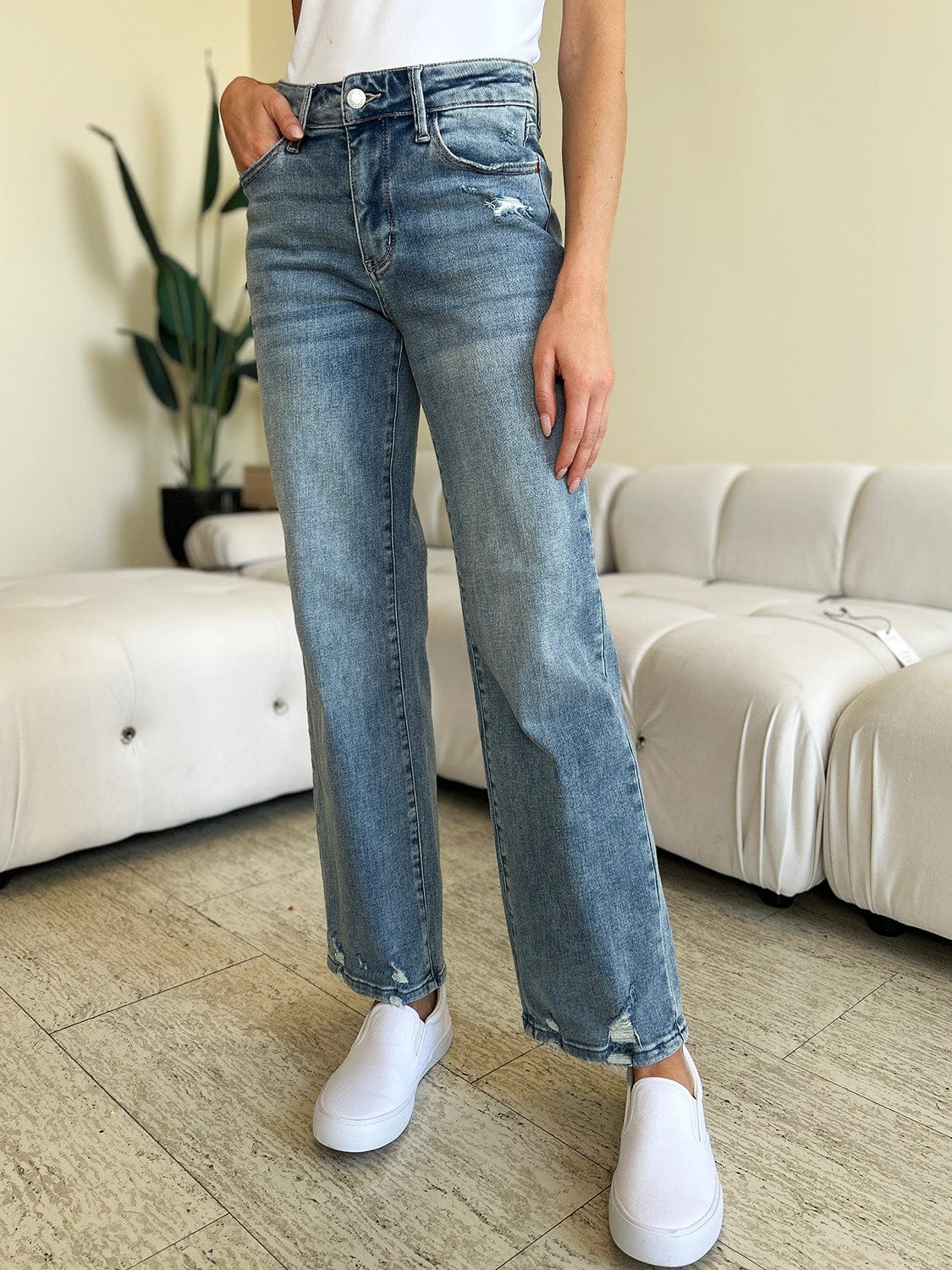 Gray Judy Blue Full Size High Waist Distressed Straight Jeans