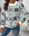 Perfee Graphic Round Neck Long Sleeve Sweater