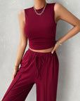 Gray Mock Neck Sleeveless Top and Drawstring Pants Set