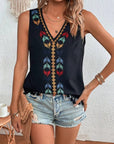 Gray Tassel Printed V-Neck Tank