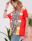 Light Gray Celeste Full Size Leopard Color Block T-Shirt