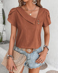 Rosy Brown Asymmetrical Neck Petal Sleeve Blouse