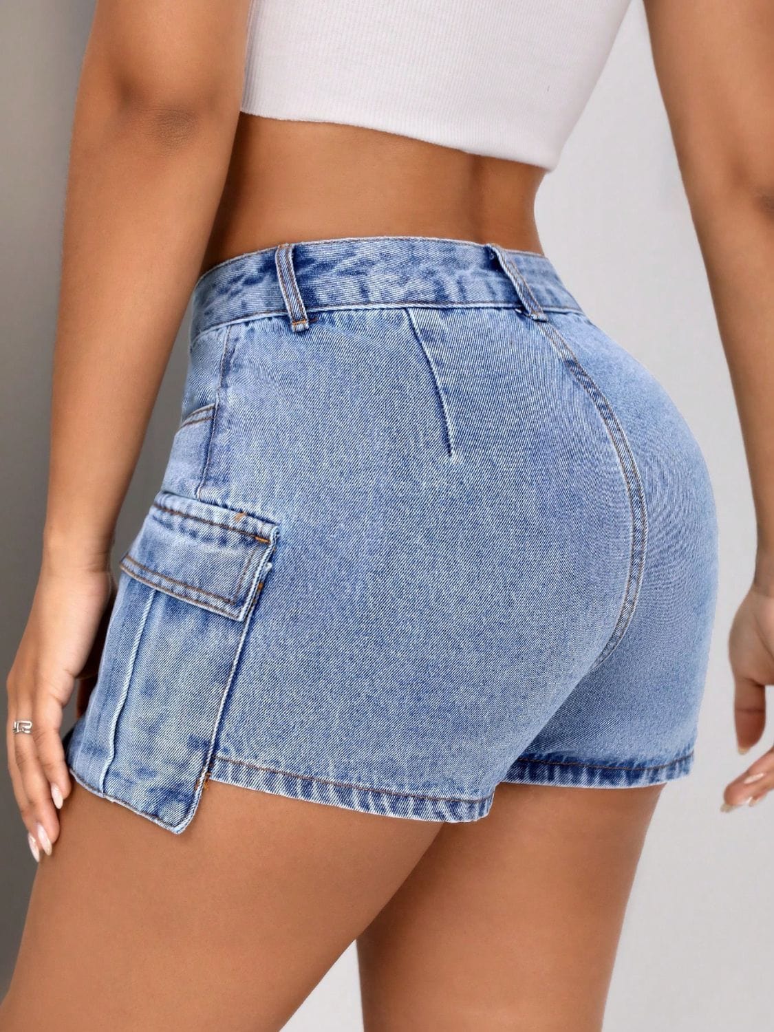 Rosy Brown Mid-Rise Waist Denim Shorts with Pockets