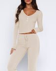 V-Neck Long Sleeve Top and Pants Set