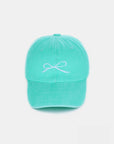 Medium Turquoise Zenana Bow Embroidered Washed Cotton Caps Sentient Beauty Fashions Apparel & Accessories