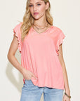 Basic Bae Full Size Bamboo Notched Ruffled Short Sleeve T-Shirt