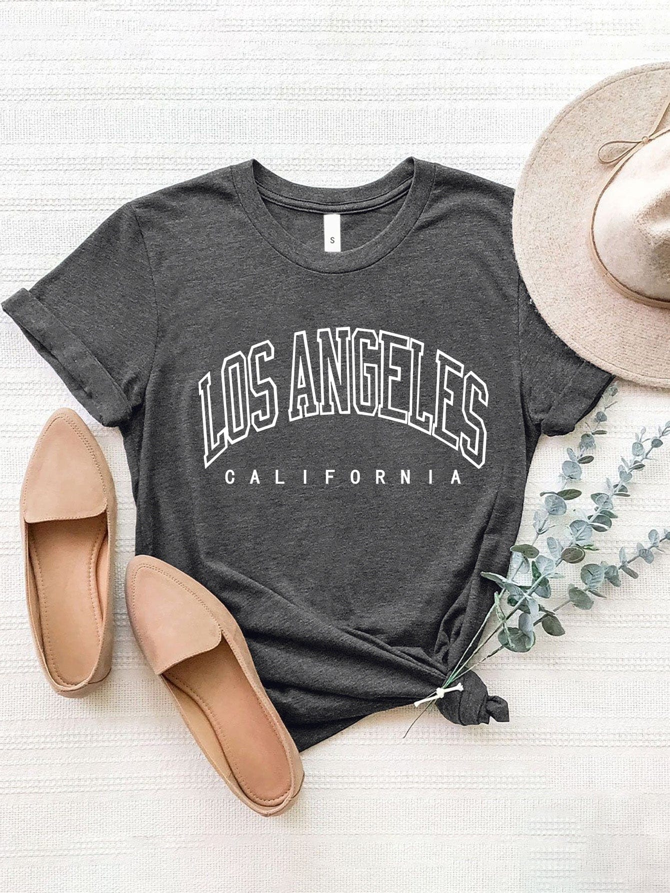 Light Gray LOS ANGELES CALIFORNIA Round Neck T-Shirt