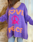 Peace Graphic V-Neck Long Sleeve Sweater