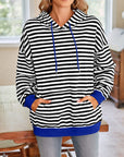 Lovelet Drawstring Striped Long Sleeve Hoodie