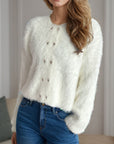 Heart Button Round Neck Cardigan