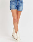 Antique White RISEN Low Rise Slit Denim Shorts