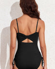 Black Drawstring Spaghetti Strap One-Piece Swimwear