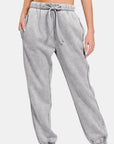 Zenana Full Size Acid Wash Fleece Drawstring Sweatpants with Pockets