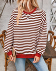 Gray Contrast Striped Long Sleeve Sweatshirt