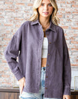 First Love Washed Corduroy Button Down Long Sleeve Shirt