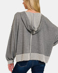 Light Gray Zenana Contrast Trim Slit Hoodie