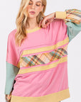 Pink SAGE + FIG Mineral Wash Raw Edge Color Block Sweatshirt