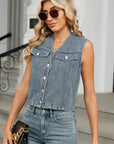 V-Neck Button Down Denim Vest