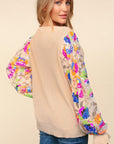 Haptics Floral Sequins Mesh Flounce Sleeve Sweater