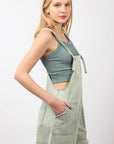 Beige VERY J Washed Frayed Hem Denim Overall