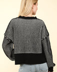 VERY J Exposed Seam Cropped Striped Slit Sweater