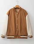 Contrast Baseball Collar Snap Down Long Sleeve Jacket