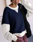 Color Block Round Neck Long Sleeve Sweatshirt