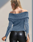 Double Take Ribbed Off-Shoulder Zip Up Long Sleeve Cardigan